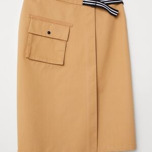 Divided Camel Pencil Skirt with Stripe Detail